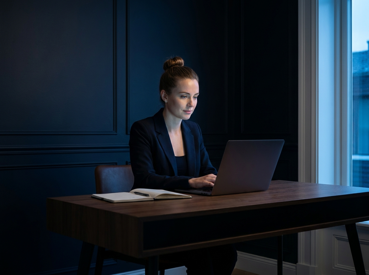 Focused Canadian woman working at a laptop — cognitive and nootropic research peptides, Nuvion Peptides