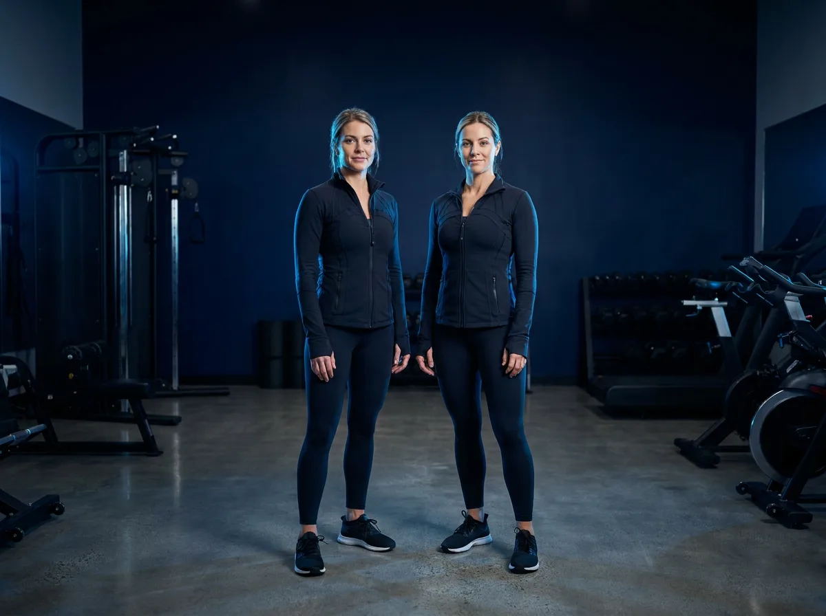 Two fit Canadian women in a premium studio — weight-management peptides, Nuvion Peptides